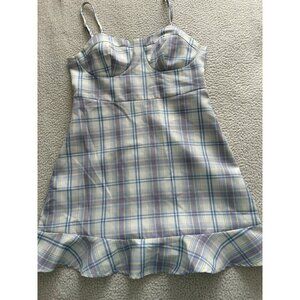 Shein Dress Blue Plaid Strap Summer Mini Dress Size10
